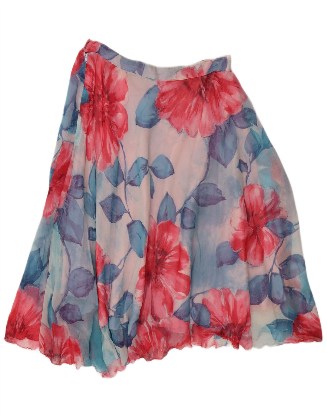 Gonna a trapezio da donna vintage W30 blu medio floreale