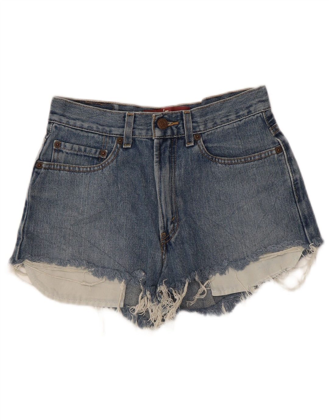 LEVI'S Ragazze 569 Shorts in denim effetto invecchiato vestibilità ampia 13-14 anni W27 Blu