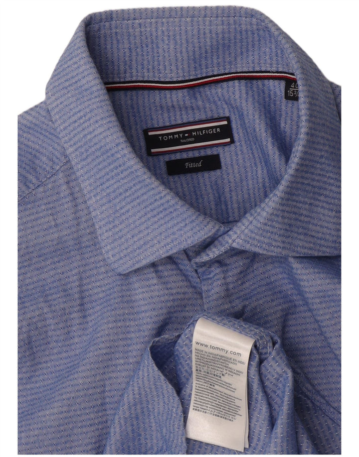 Camicia da uomo Tommy Hilfiger taglia 40 15 3/4 cotone geometrico blu medio