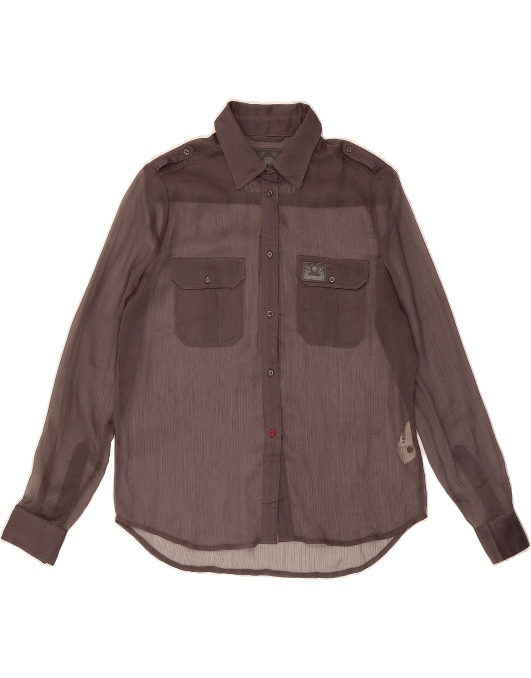 SUPERDRY Womens Oversized See Through Shirt Blouse UK 10 Small Grey Vintage Superdry and Second-Hand Superdry from Messina Hembry 