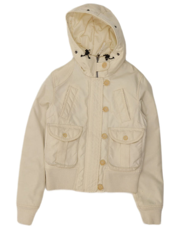 Bomber imbottito con cappuccio da donna Woolrich UK 14 nylon bianco sporco medio