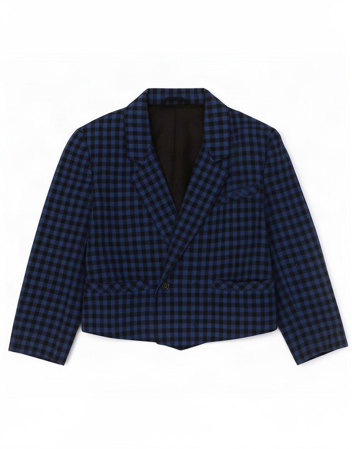 Giacca blazer vintage da donna a 1 bottone UK 14 a quadretti blu medio