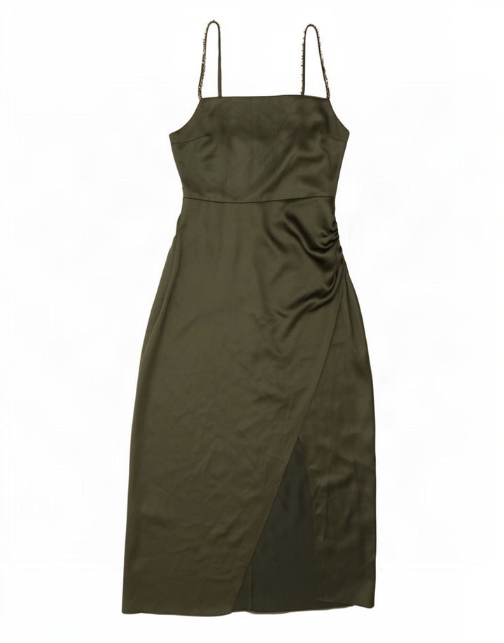 Vestito lungo senza maniche da donna Zara UK 10 piccolo poliestere verde