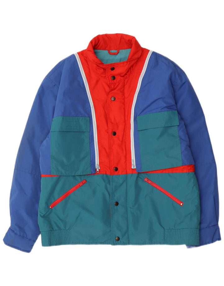 Giacca a vento vintage da uomo UK 42 XL color block blu