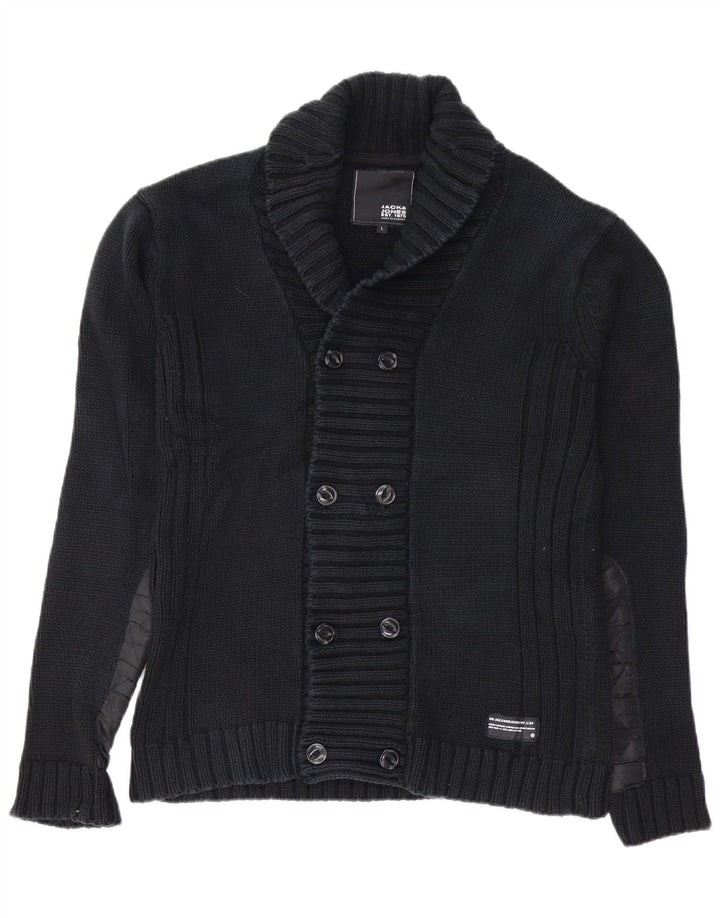 JACK & JONES Maglione cardigan da uomo grande in cotone nero