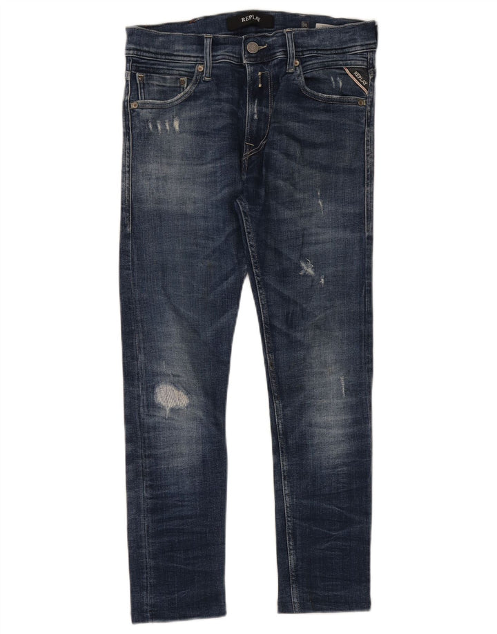 Jeans slim effetto consumato corto Replay da donna W30 L26 Blu