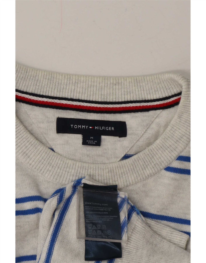 Maglione maglione girocollo da uomo Tommy Hilfiger in cotone a righe grigio medio