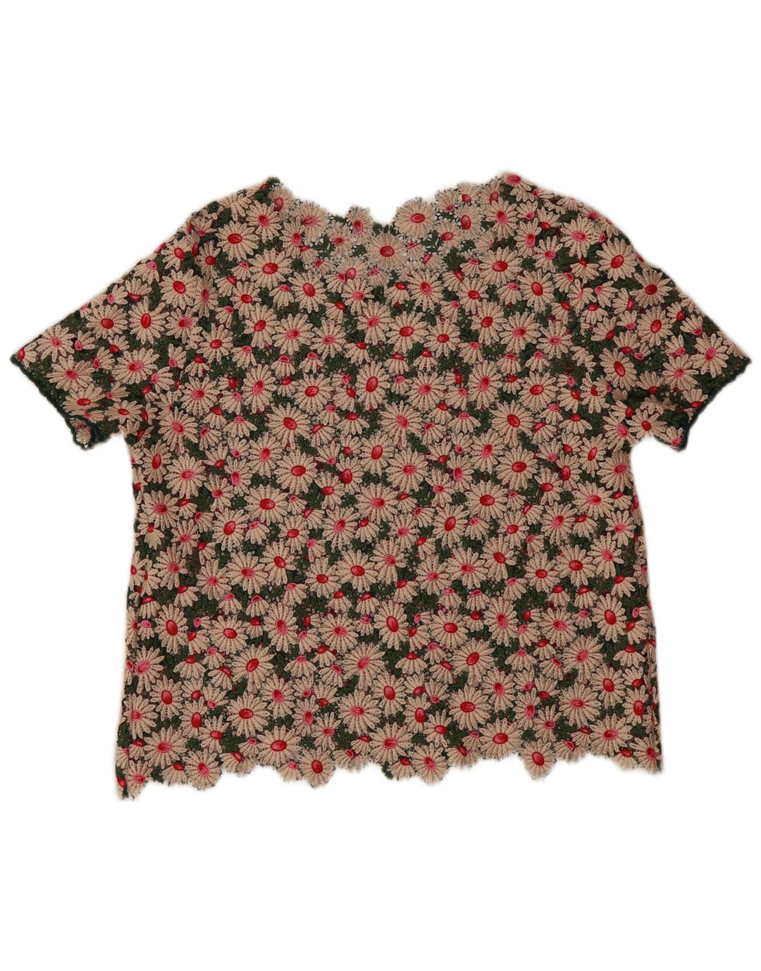 Camicetta vintage da donna all'uncinetto Top UK 16 Grande floreale multicolore