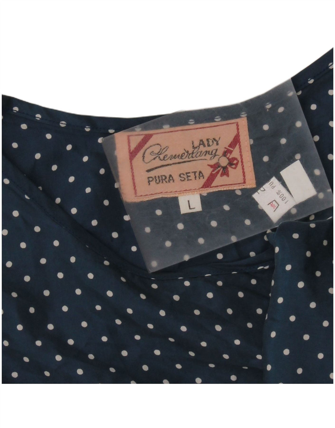 Top camicetta senza maniche corta da donna VINTAGE UK 14 grande blu navy maculato