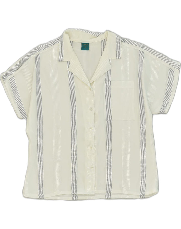 CANDA Womens Short Sleeve Shirt IT 48 XL White Striped Polyester | Vintage Canda | Thrift | Second-Hand Canda | Used Clothing | Messina Hembry 