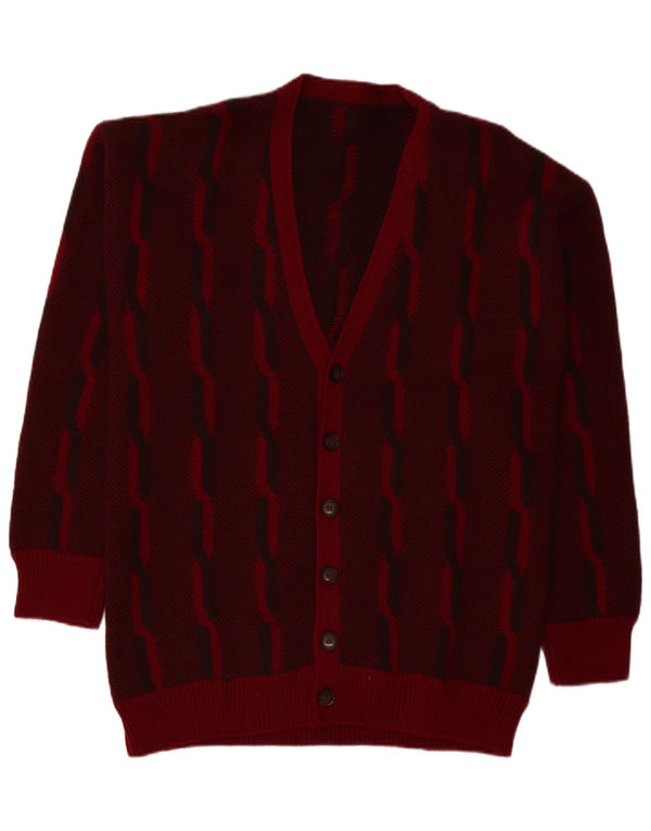 Maglione cardigan da uomo VINTAGE grande a righe bordeaux