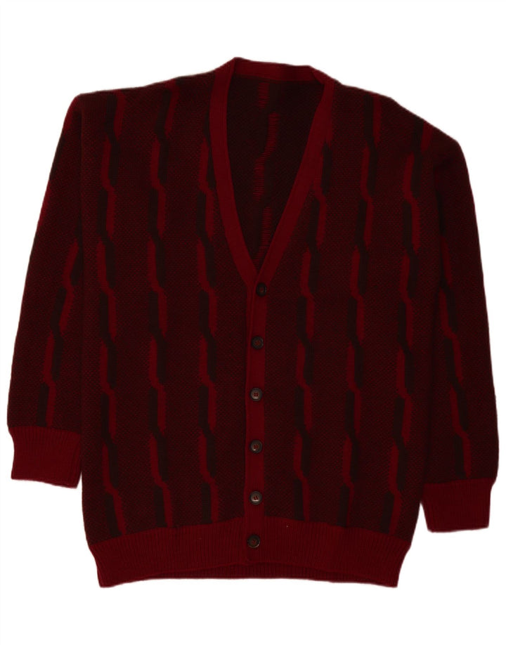 Maglione cardigan da uomo VINTAGE grande a righe bordeaux
