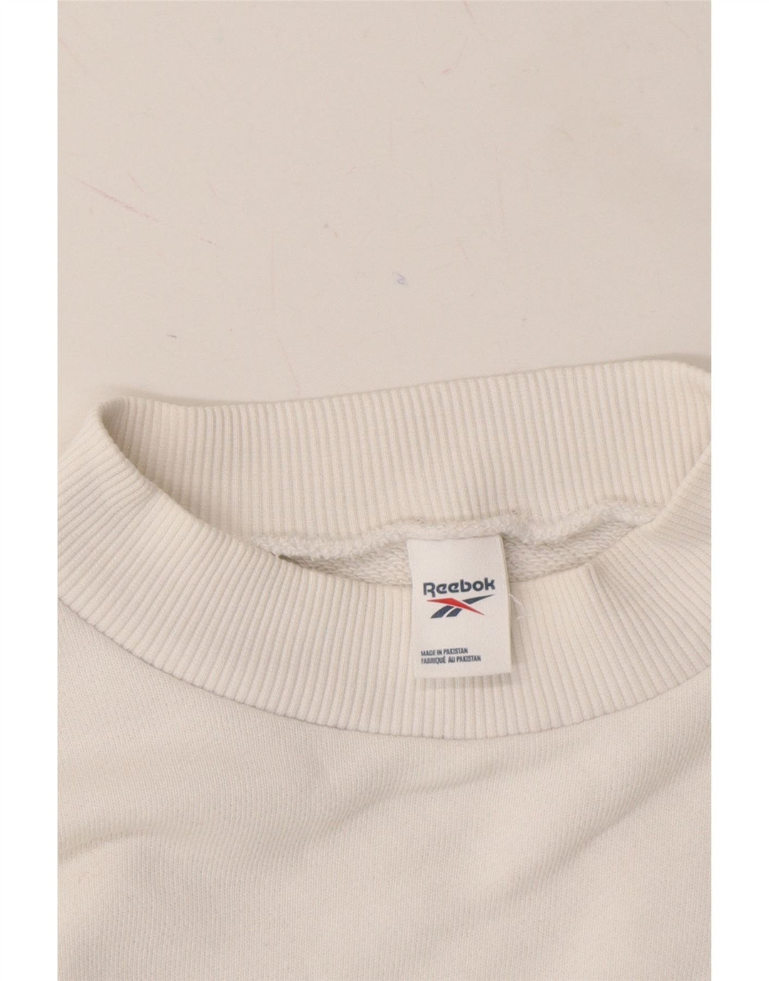 REEBOK Womens Oversized Crop Sweatshirt Jumper UK 12/14  Medium White Vintage Reebok and Second-Hand Reebok from Messina Hembry 