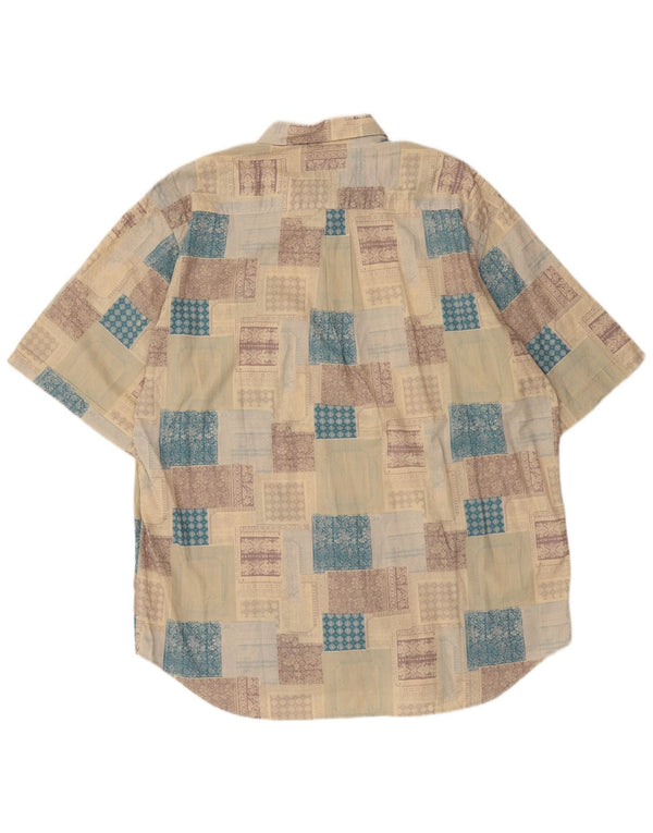 Camicia vintage da uomo a maniche corte XL patchwork beige