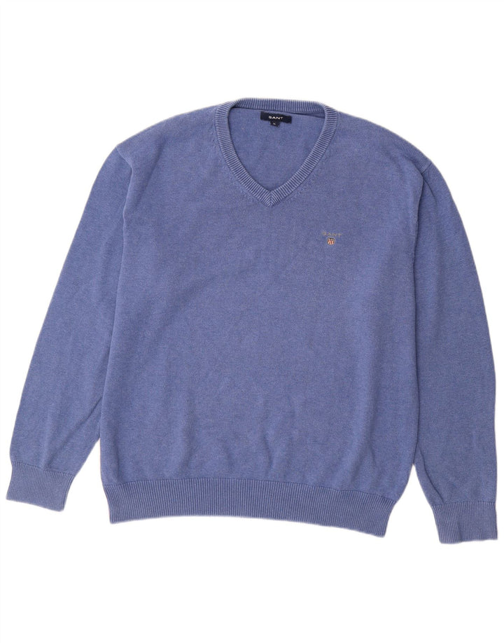 GANT Maglione da uomo con scollo a V XL in cotone blu