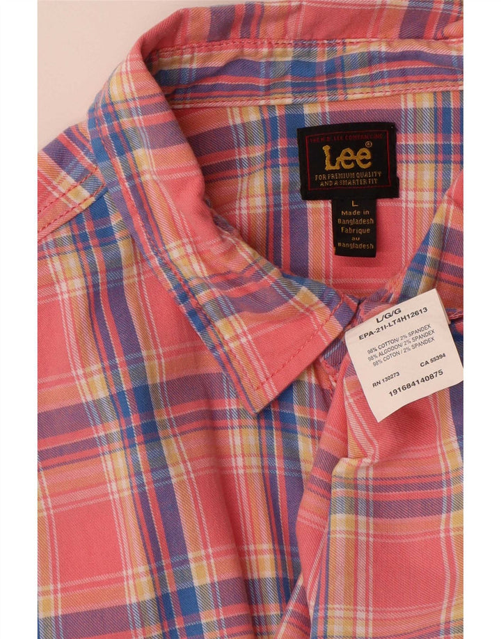 Camicia in flanella da uomo Lee, cotone a quadri grandi rosa