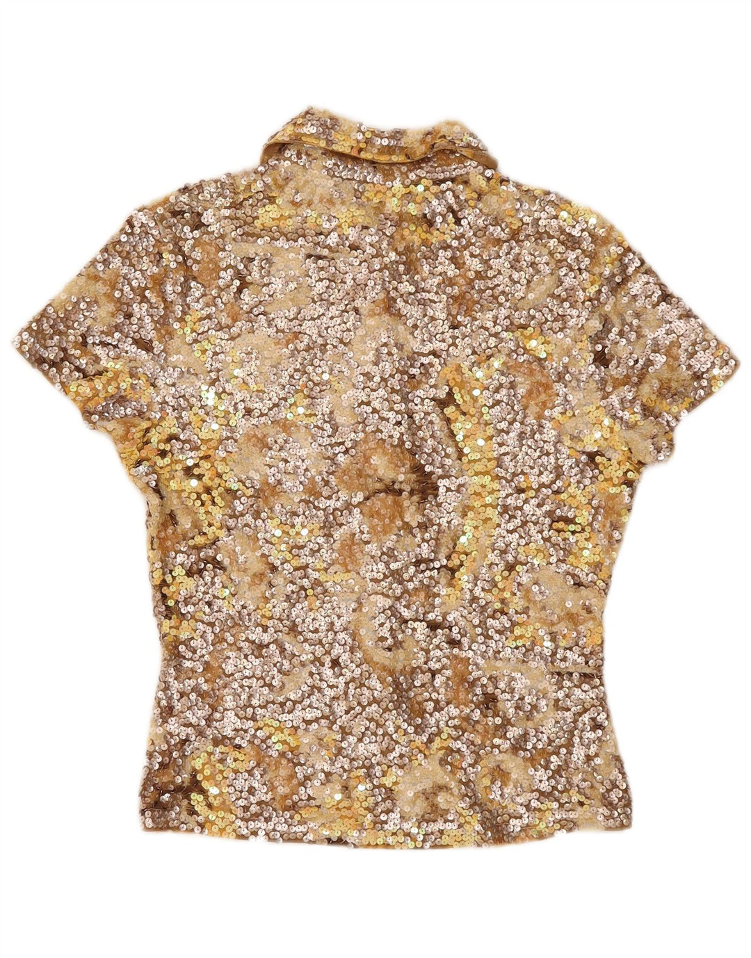 Camicetta camicia a maniche corte con paillettes vintage da donna US 2 XS poliammide kaki