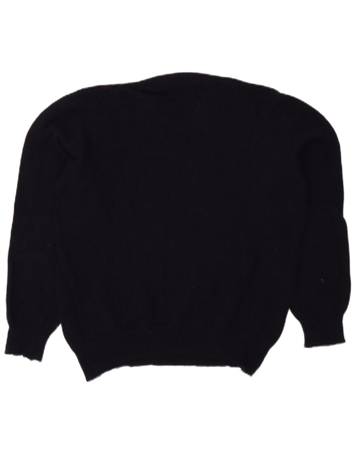 Maglione vintage da uomo girocollo, grande, blu navy, a rombi/diamante