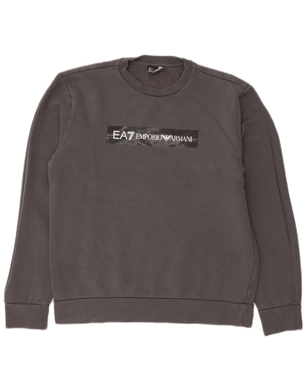 Felpa grafica da uomo Emporio Armani in cotone grigio medio