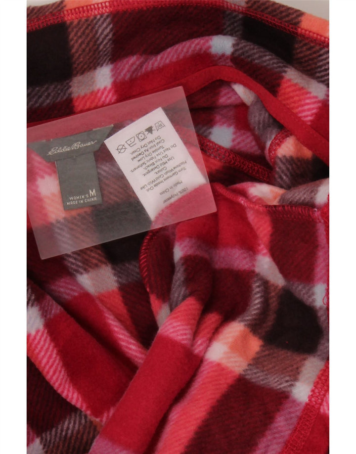 EDDIE BAUER Maglione in pile da donna con zip e collo UK 14 Poliestere medio a quadri rossi