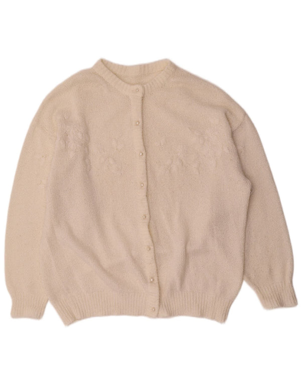 Maglione cardigan da donna vintage UK 18 XL acrilico bianco
