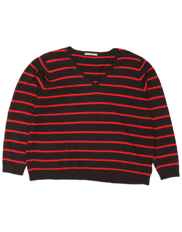Maglione maglione con scollo a V da donna Marks & Spencer UK 22 2XL a righe nere
