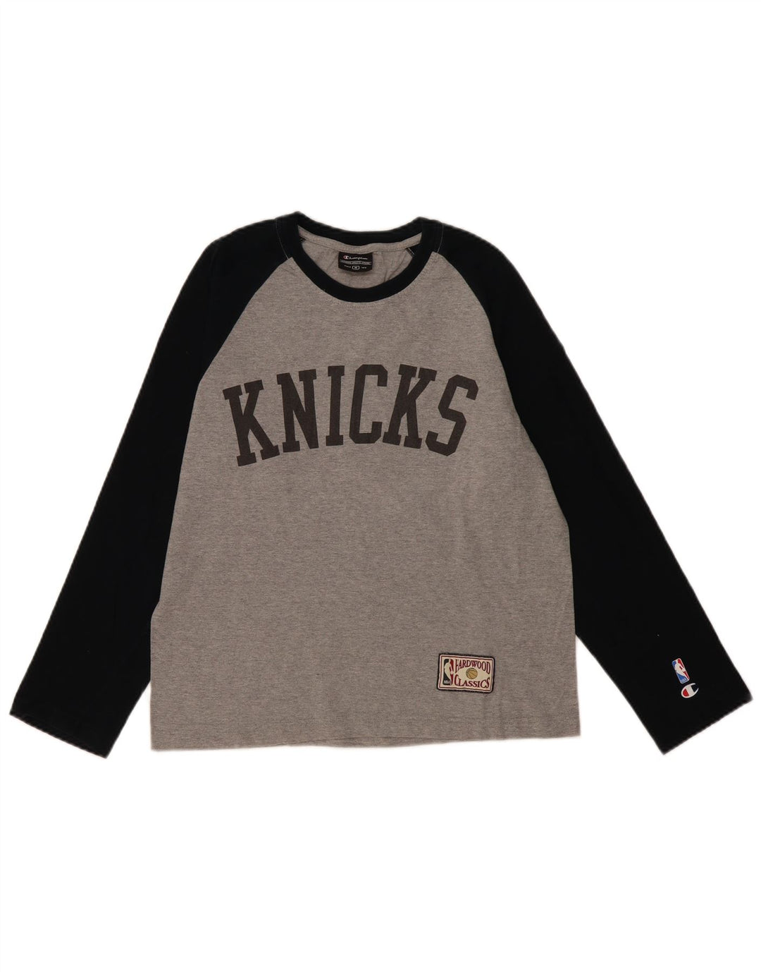 CHAMPION Donna New York Knicks Graphic Top manica lunga UK 14 Grigio medio