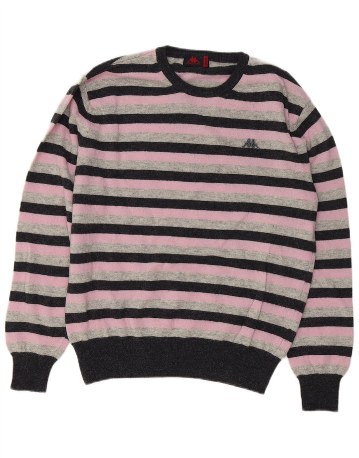 Maglione Kappa da uomo girocollo in lana d'agnello a righe rosa medio