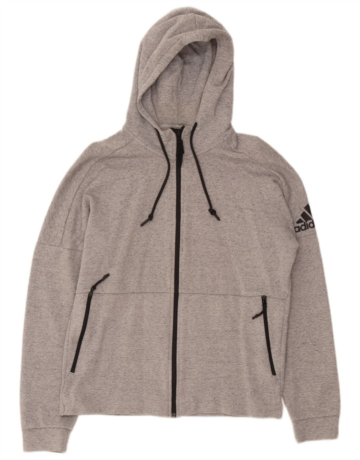 Maglione con cappuccio e zip grafica Adidas da uomo grigio medio chiazzato