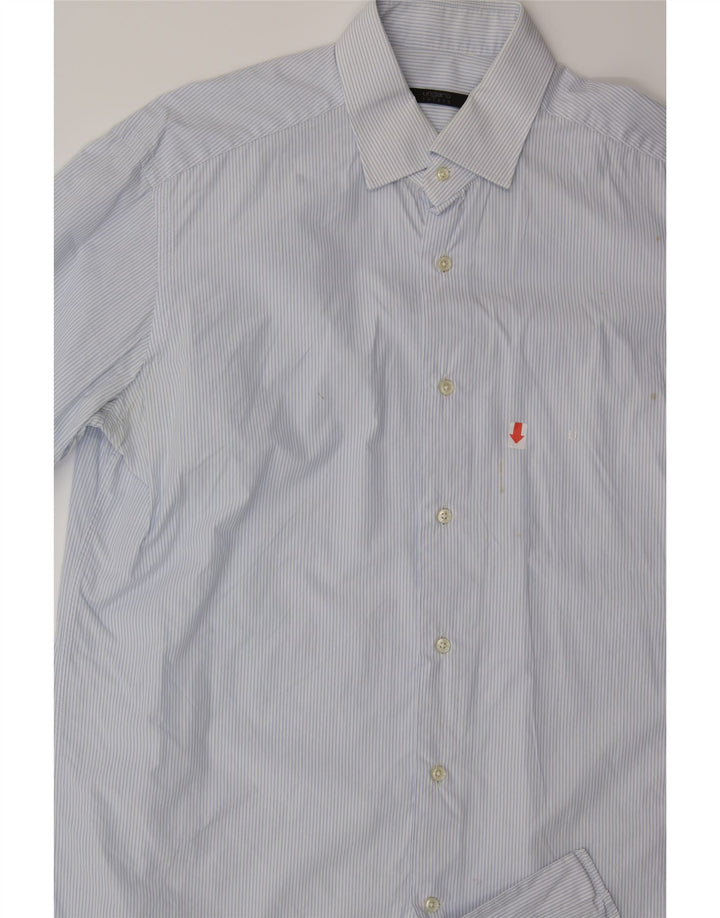 UNGARO Mens Shirt Size 41 16 Large Blue Pinstripe Cotton Vintage Ungaro and Second-Hand Ungaro from Messina Hembry 