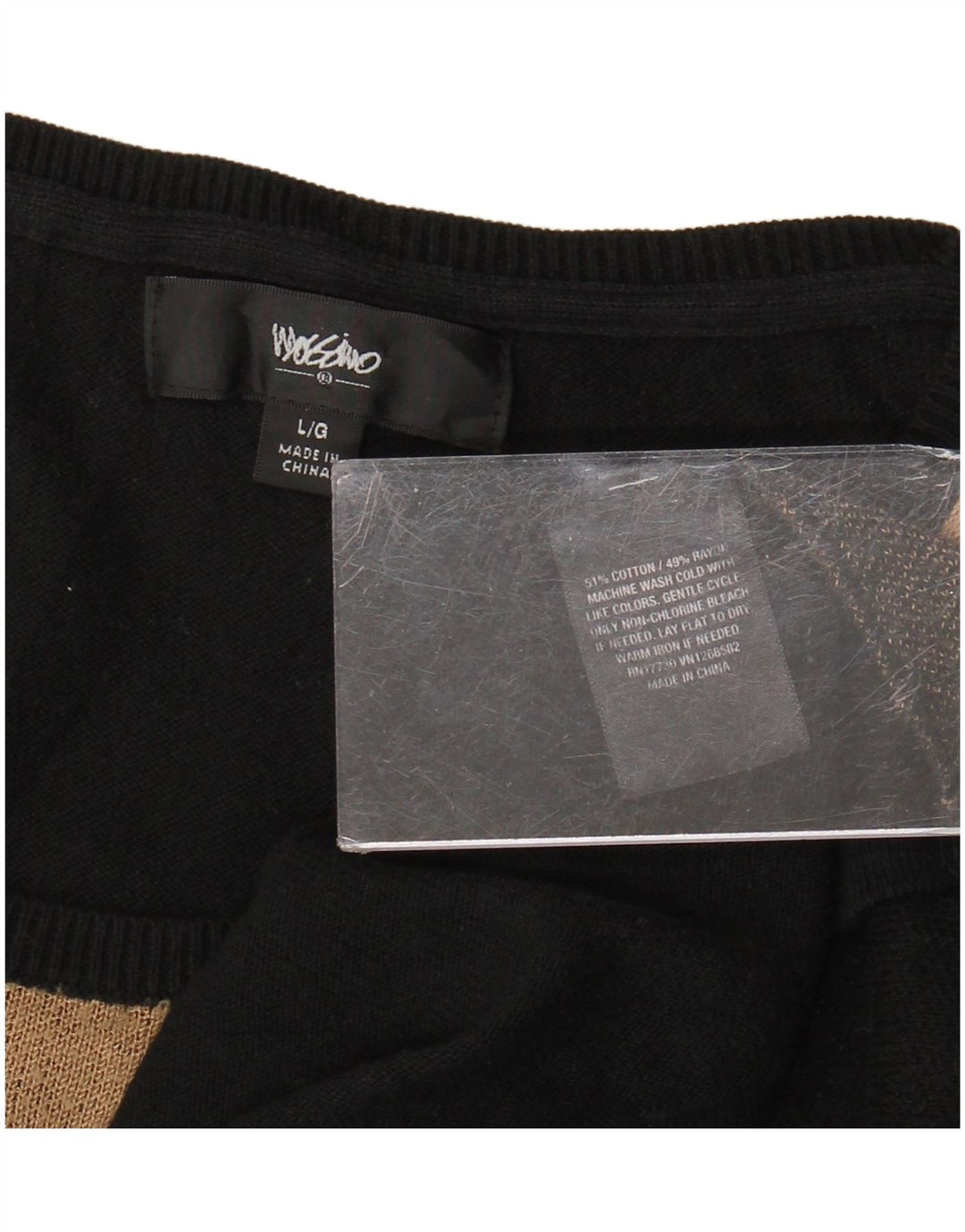 Mossimo Abito maglione a maniche lunghe da donna UK 14 Grande cotone geometrico nero