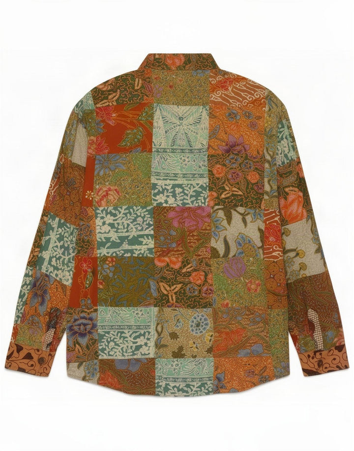 Camicia vintage da uomo grande in cotone patchwork multicolore
