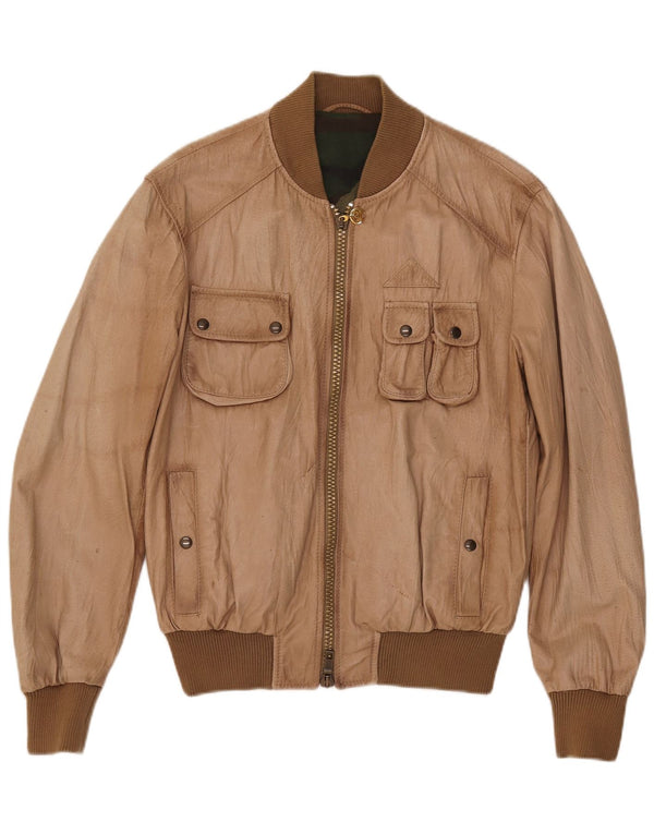 Giacca in pelle vintage da uomo IT 50 grande marrone