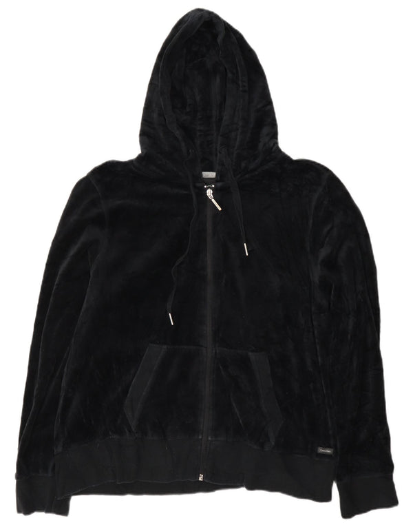 Maglione con cappuccio e zip in velluto da donna Calvin Klein UK 18 XL cotone nero