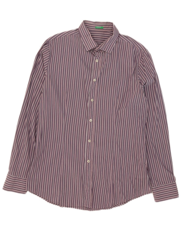 Camicia Benetton Uomo XL Cotone Rigato Viola