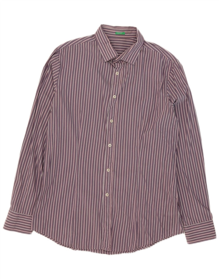 Camicia Benetton Uomo XL Cotone Rigato Viola