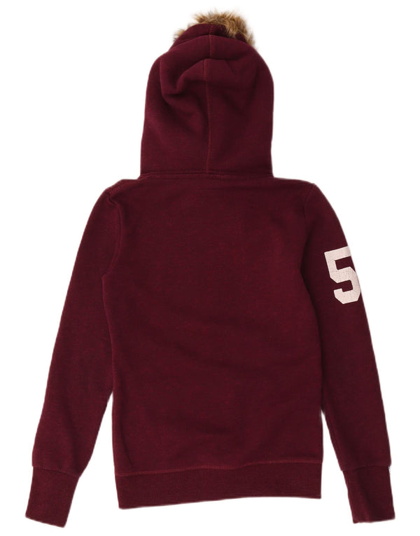 Felpa con cappuccio e zip grafica da donna Superdry UK 6 XS Borgogna Cotone