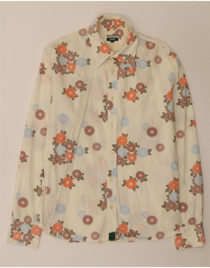 Camicia da uomo Paul Smith grande in cotone floreale bianco sporco