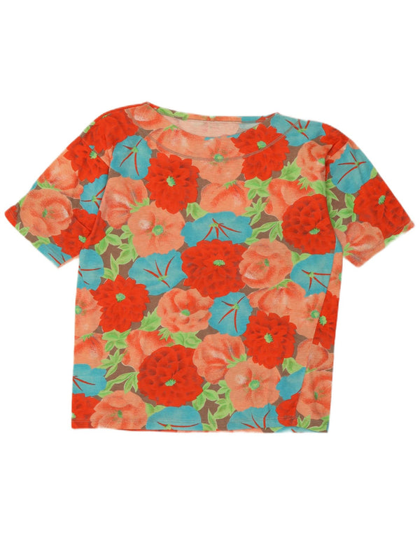 T-shirt grafica da donna vintage Top UK 14 floreale multicolore medio