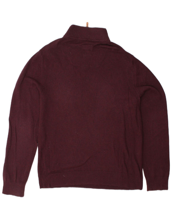 FAT FACE Maglione da uomo con zip e collo grande in cotone bordeaux