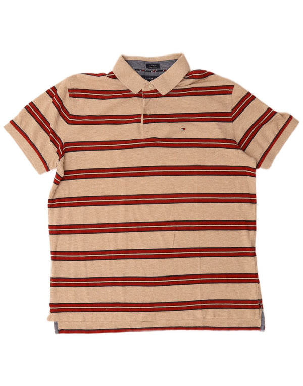 Polo da uomo su misura Tommy Hilfiger XL in cotone a righe beige