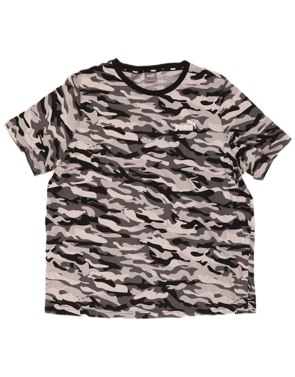 T-shirt da uomo PUMA Top 2XL in cotone mimetico grigio