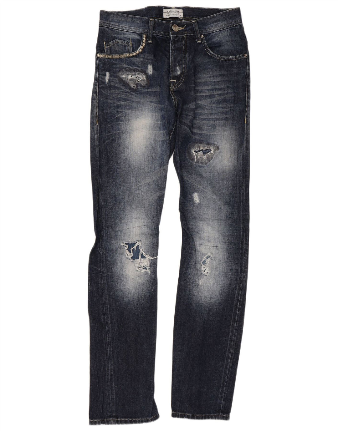 Jeans slim effetto consumato ZARA da uomo EU 38 piccolo W30 L33 blu navy