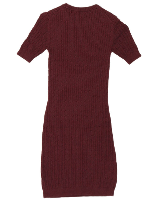 Abito aderente a maniche 1/2 da donna Jack Wills UK 8 piccolo in cotone bordeaux