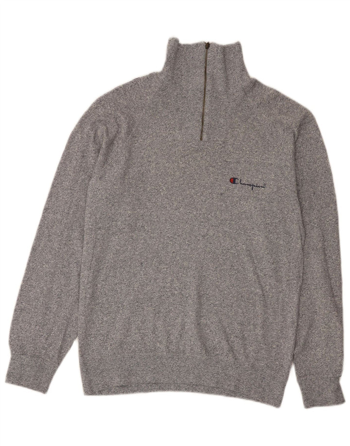 Felpa Champion da uomo con zip e collo, maglione, cotone chiazzato grigio medio