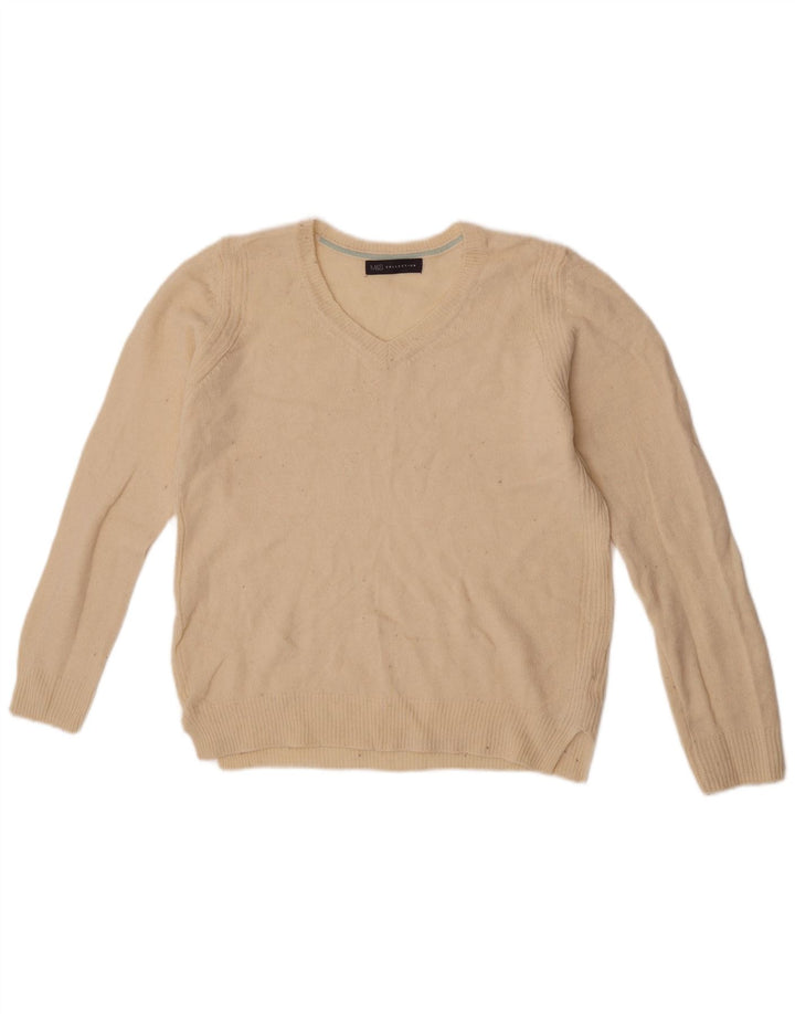 Maglione da donna Marks & Spencer con scollo a V, lana media, bianco sporco