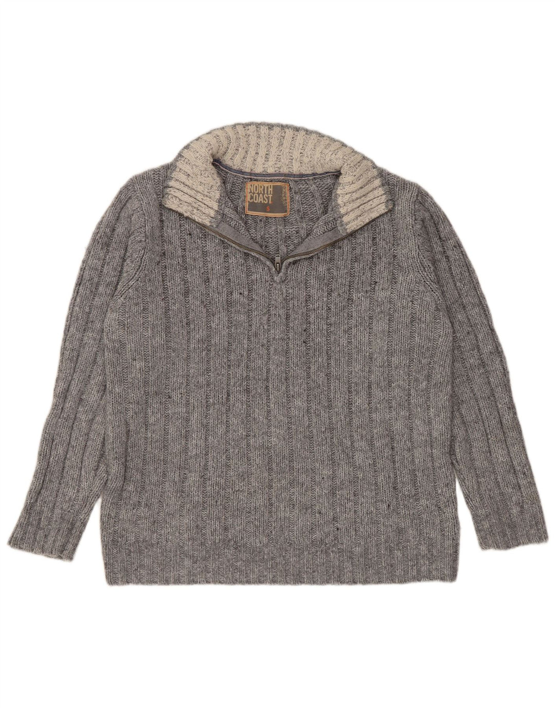 MARKS & SPENCER Maglione da uomo con zip e collo piccolo in acrilico grigio
