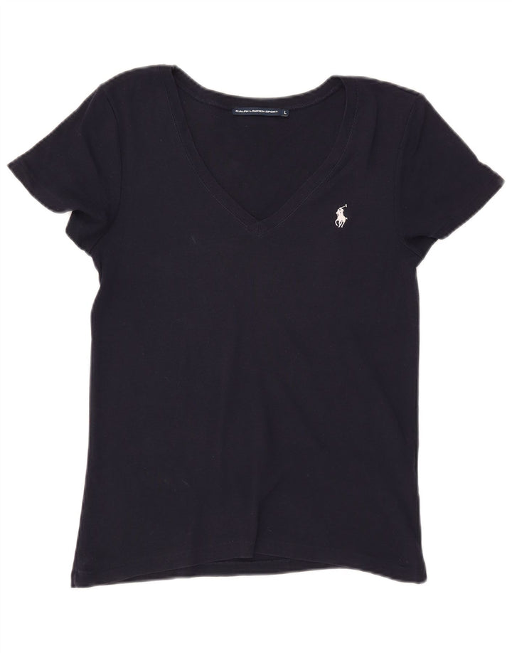 RALPH LAUREN T-shirt da donna Top UK 14 Large Blu Navy Cotone