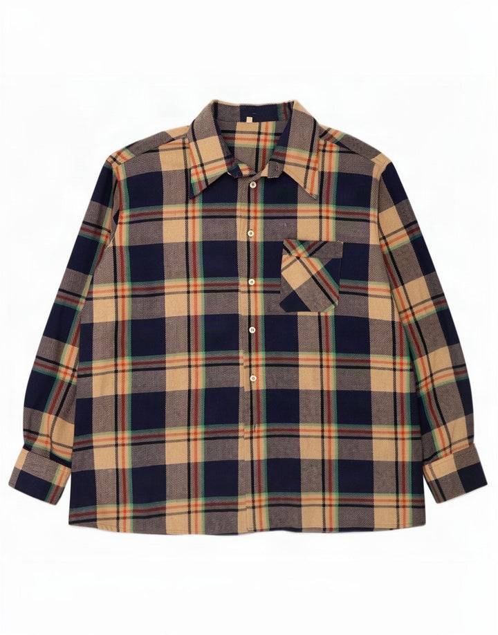 Camicia vintage da uomo in flanella taglia 47 2XL a quadri multicolore