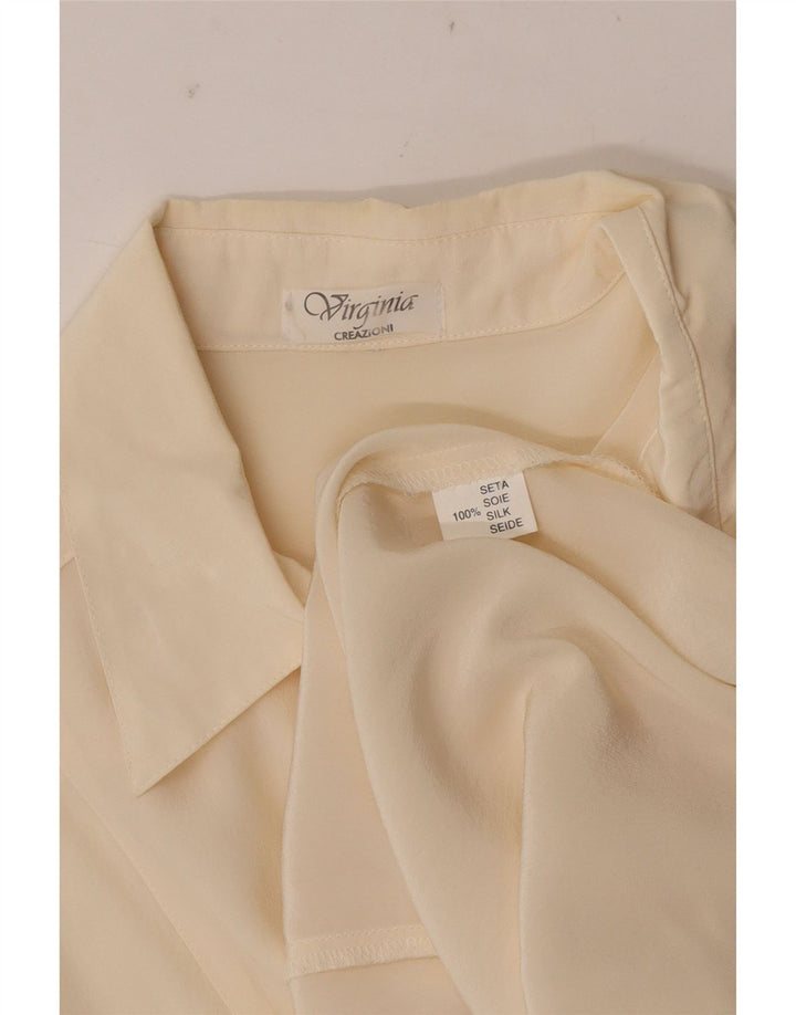 Camicetta camicia da donna VINTAGE UK 16 grande seta beige